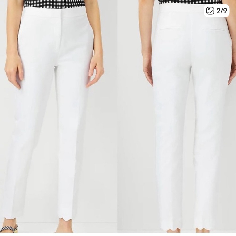 Ann Taylor White Scalloped-Hem Cropped pants
